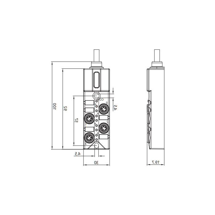 M8接线盒-双通道- NPN型 - 4端口-一体化-带LED - PUR软电缆-黑色护套- 23N441-XXX