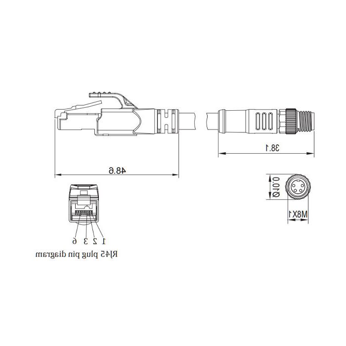 M8 4Pin公/ rj - 45公-双端预制PVC屏蔽非软电缆- EtherCat网线-绿色护套- 0C3023-XXX